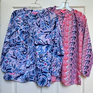Simply Southern Women's Blouse Lot of 2 Size S Long Sleeve Button Tropical Print